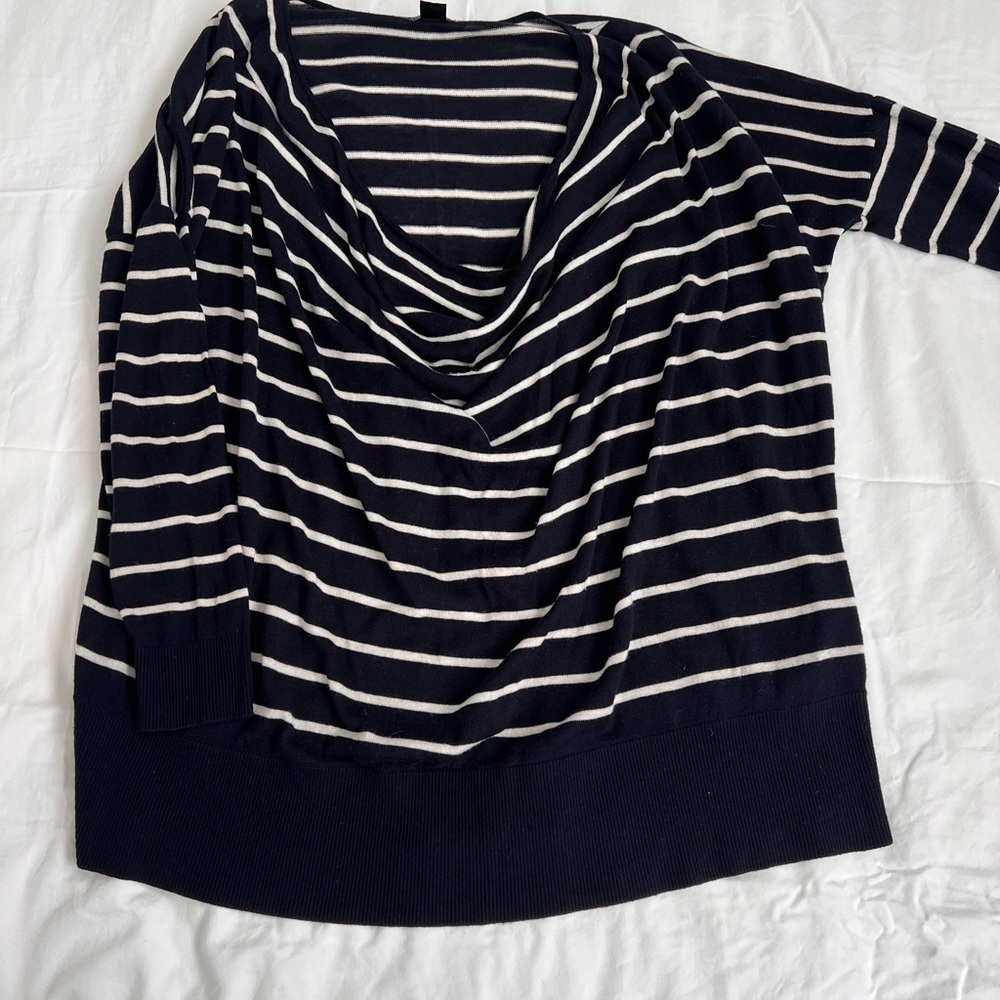 H&M Oversized Blue and White Cowl Neck Sweater